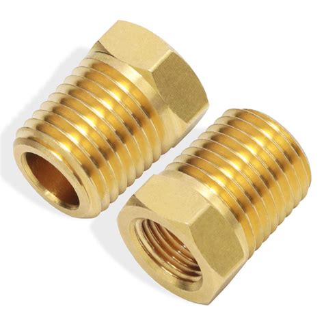 Boeray 2pcs Brass Pipe Hose Fitting 14 Npt Male To 18 Female Reducing Hex Head Bushing