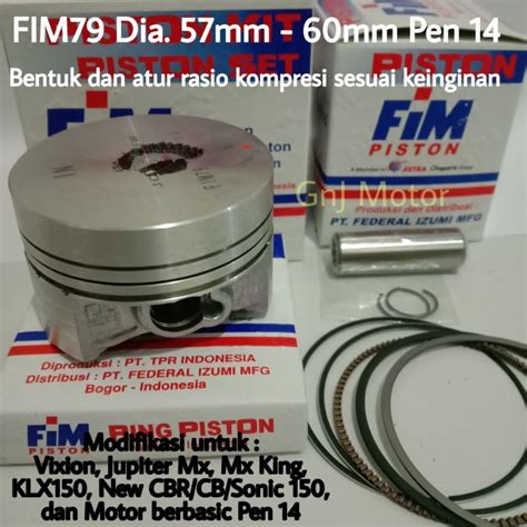 Jual Seher Piston Kit Fim Set Custom Dome Bahan Mentah Pin Ukuran