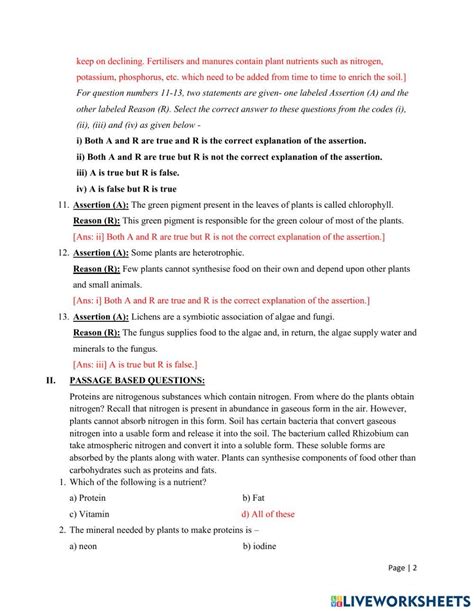 Nutrition In Plants Activity Live Worksheets