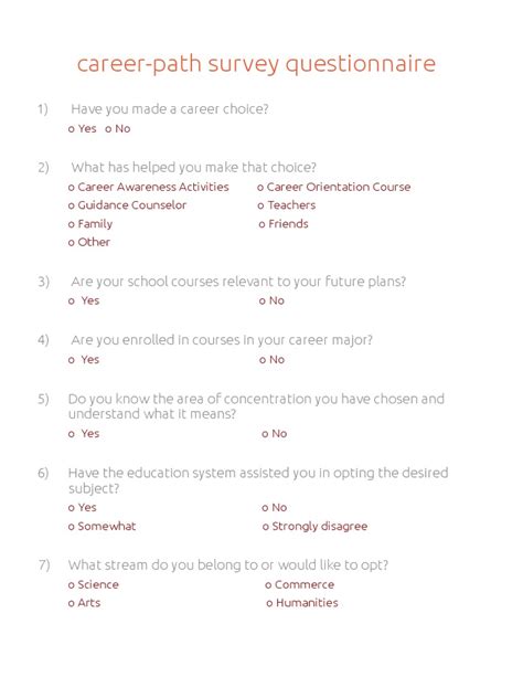 Questionnaire To Determine Career Path