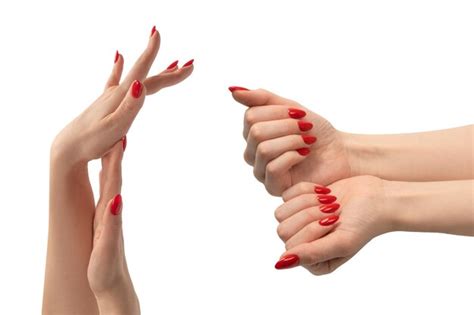 Premium Photo Woman Hands With Red Nails Isolated On A White Background