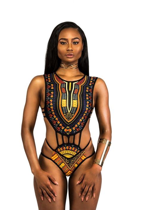 Black Or White African Printing Vintage Hollow Out One Piece Bikini