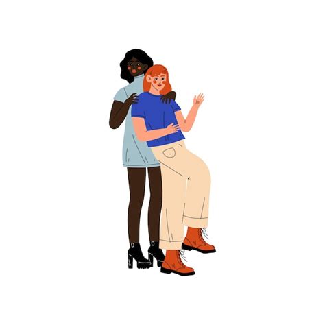 Premium Vector Interracial Lesbian Couple Two Happy Women Hugging