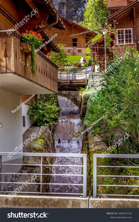 Lauterbrunnen Switzerland Town Street View River Stock Photo 2185357725