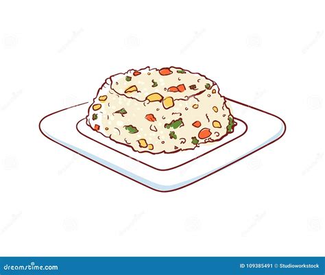 Fried Rice With Vegetables Isolated Vector Icon Stock Vector