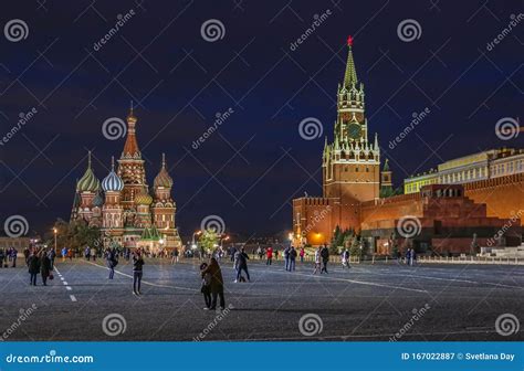 Nachtsicht Auf Kreml St Basil S Kathedrale Und Lenin Mausoleum Auf