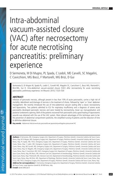 Pdf Intra Abdominal Vacuum Assisted Closure Vac After Necrosectomy