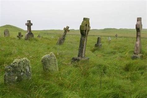 Old Scottish graveyard in South Uist, off the west coast of Scotland. This graveyard is where my ...