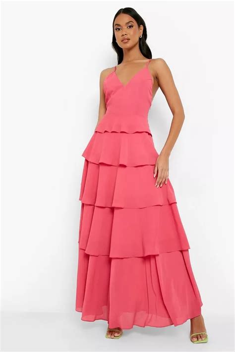 Tiered Ruffle Strappy Maxi Dress Pink Maxi Dress Strappy Maxi Dress