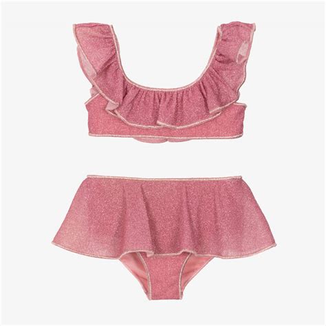 Oséree Girls Pink Lumiére Ruffle Bikini Childrensalon
