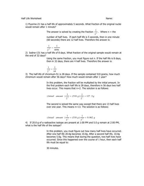 Half Life Worksheet Worksheets Library