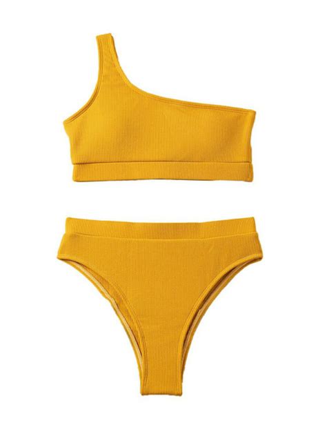 Olympic Stores 020263 Set Bikini Με Έναν Ώμο Ψηλόμεσο Mustard Skroutz gr