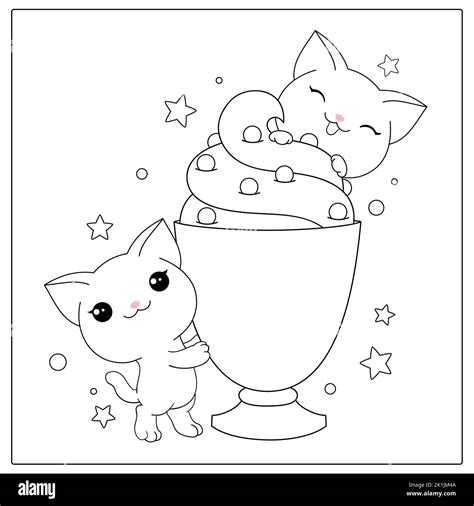 Dibujo Kawaii Para Colorear De Gatos · Creative Fabrica 45 Off