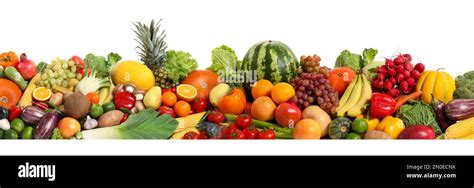 Collection Of Fresh Organic Vegetables And Fruits On White Background