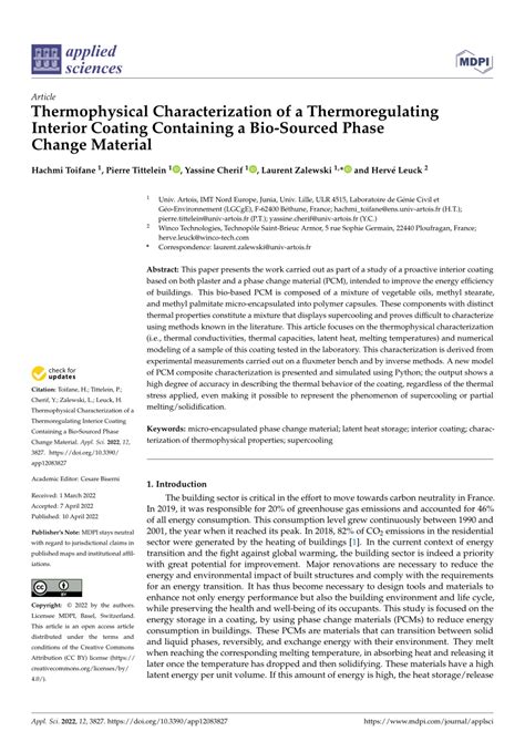 Pdf Thermophysical Characterization Of A Thermoregulating Interior