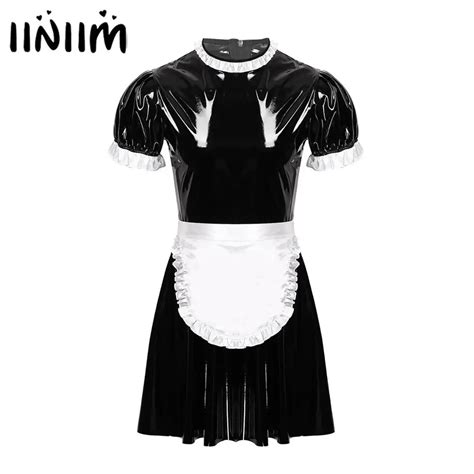 Mens Male Sissy Maid Dress Sexy Cosplay Costume Clubwear Puff Sleeve