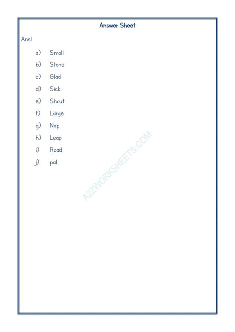 A Zworksheets Worksheet Of Class Ll Synonyms Grammar English