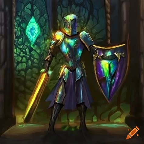 Beetle Knight In Iridescent Armor In A Gothic Dungeon Fantasy Art On