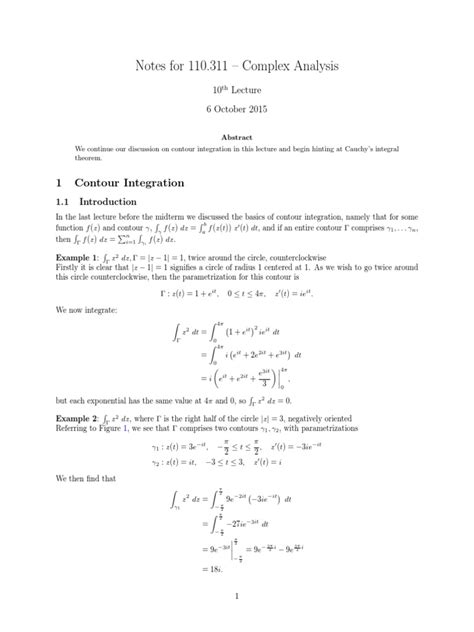 Notes For 110311 Complex Analysis 1 Contour Integration Pdf