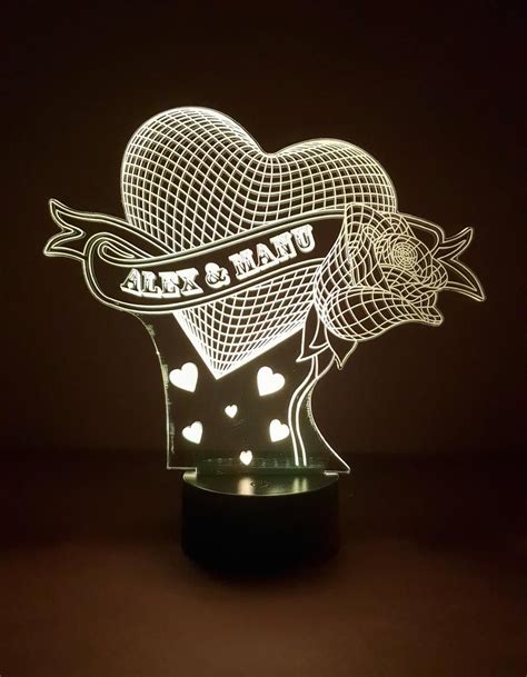 Personalised 3D Illusion Acrylic Love Heart LED Night Light Etsy Best