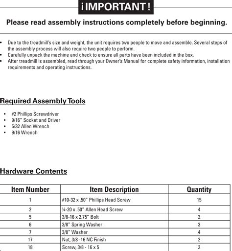 Nautilus Treadmill T914 Users Manual T9 12_14_16 Assembly Inst_RevC