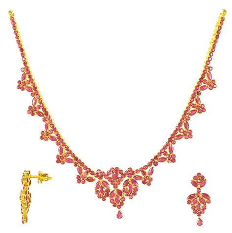 Kt Ruby Necklace Set Psru Kt Gold Ruby Necklace And