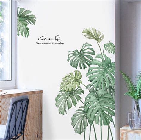 Living Room Home Decor Green Leaf Decal Tropical Wall Stickers Etsy