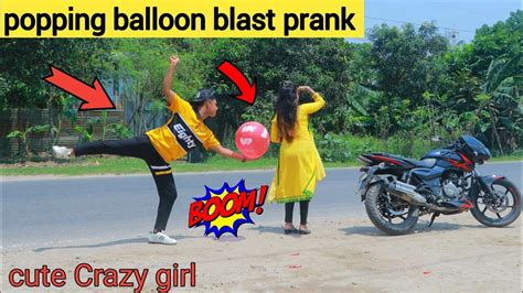 Crazy Popping Balloon Prank On Cute Girl Popping Balloons With Public