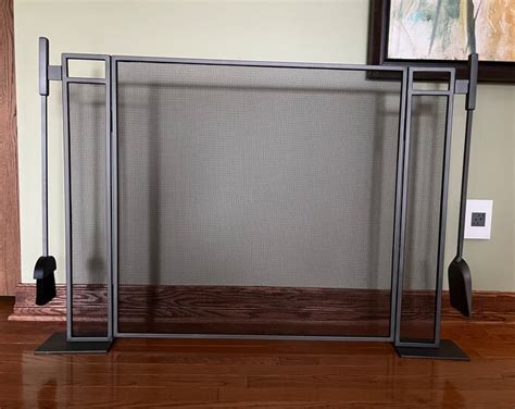 Contemporary Fireplace Mesh Screen With Tools/ Silver Tone Freestanding Foldable Screen ...