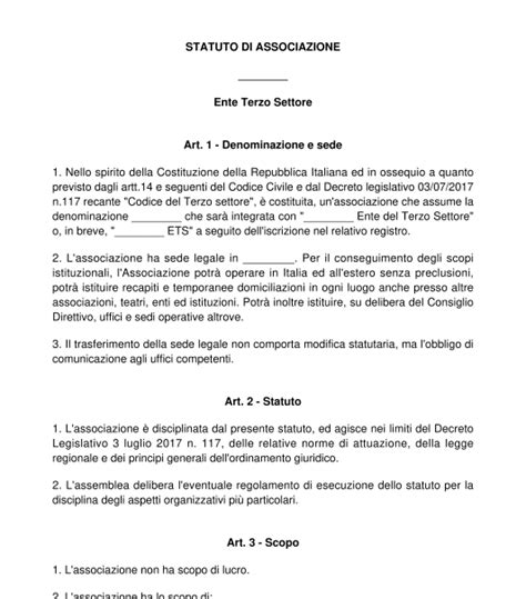 Statuto Associazione Generica Modello Word E Pdf