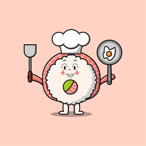 Cute Dibujos Animados Rice Sushi Rolls Sashimi Chef Personaje