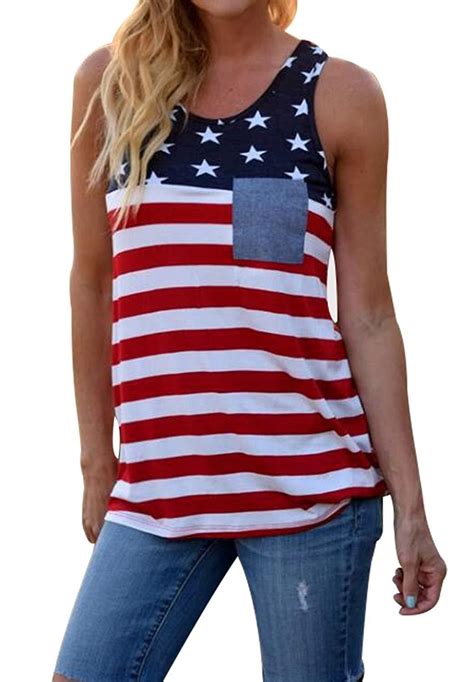 Uniqueone Womens American Flag Tank Patriotic Shirt Sleeveless Tunic