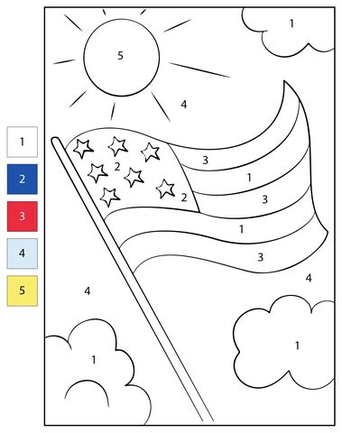 Color By Number USA Flag Free Printable Coloring Pages