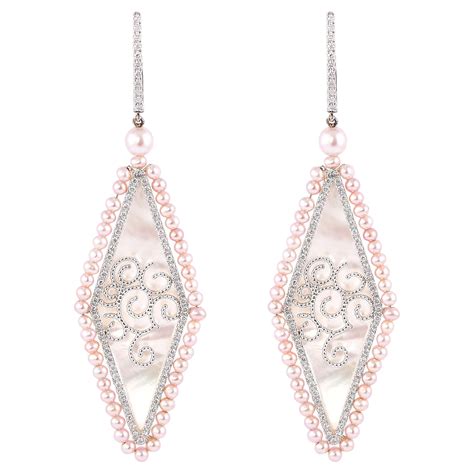 Rose Quartz Mother Of Pearl Diamond Rose Gold Karat Dangle Earrings