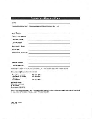 Fillable Online Certificate Request Form Bordeaux Village I Fax Email