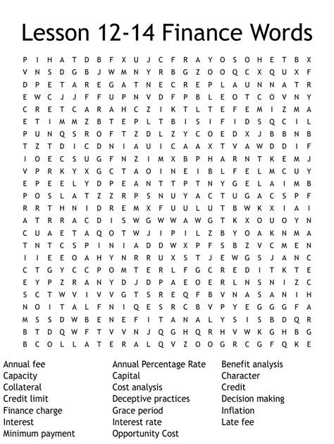 Lesson 12 14 Finance Words Word Search WordMint