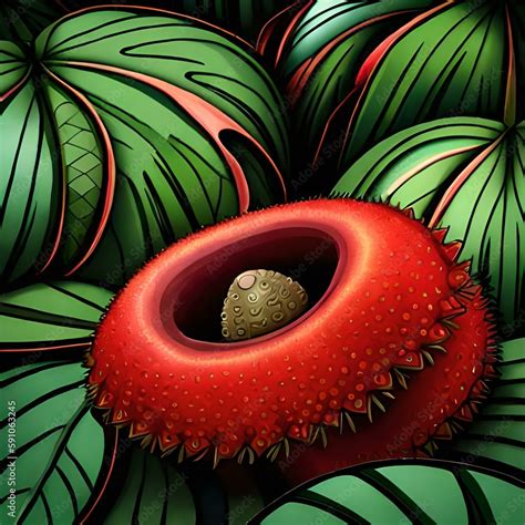 Realistic Illustration Of Rafflesia Arnoldii With Red And Green Color