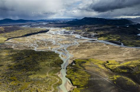 Aerial View Tungnaa Braided River Rhyolite Mountains