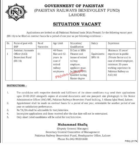 Latest Pakistan Railways Benevolent Fund Jobs 2023 Jobs In Pakistan