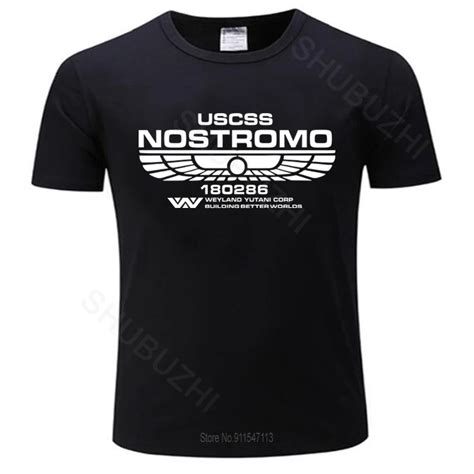 Men Black Cotton Tshirt Alien Classic Nostromo Crew Member T Shirt