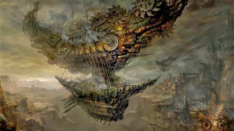 Steampunk Fantasy City Fantasy Art Airships Hd Wallpaper Rare Gallery