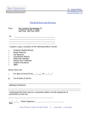 Fillable Online SSD Medical Records Release Form Skin Solutions