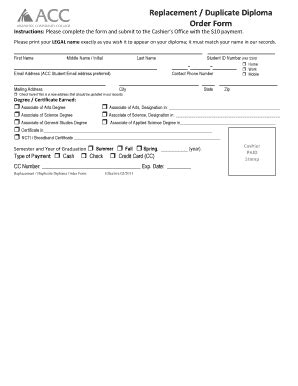 Fillable Online Replacement Duplicate Diploma Drder Form Doc Fax Email