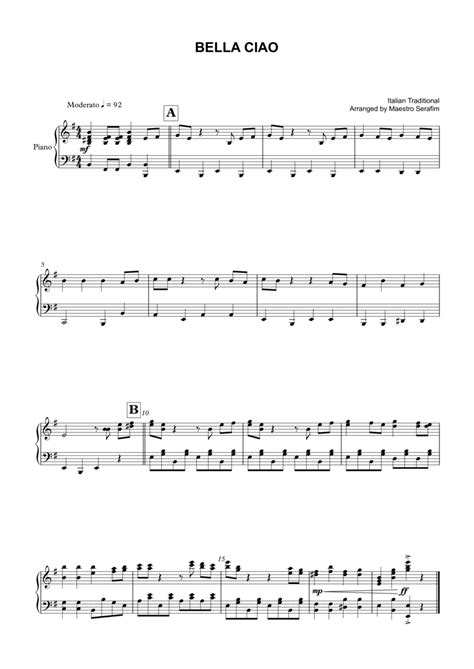 Bella Ciao Sheet Music Maestro Serafim Piano Solo