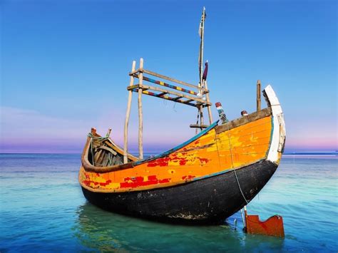 Premium Photo | Colorful, old fisher boats on sea background. boat ...