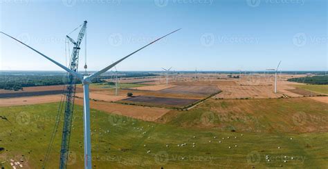 Wind Turbine Construction. Aerial view. 10634447 Stock Photo at Vecteezy