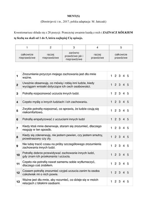 Mentalizacja Pomiar Kwestionariusz Do Mierzenia Mentalizacji Jako