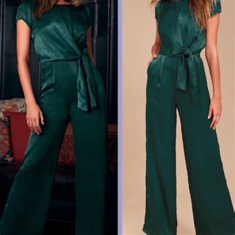 Lulu S Pants Jumpsuits Let Me Entertain You Forest Green Satin