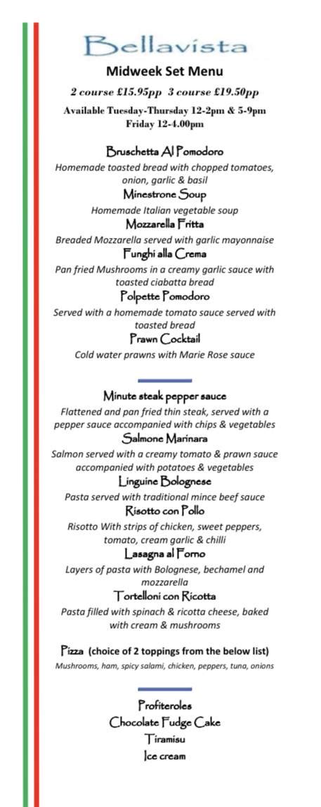 Menu at Bellavista Restaurant, Rochdale, Wildhouse Ln