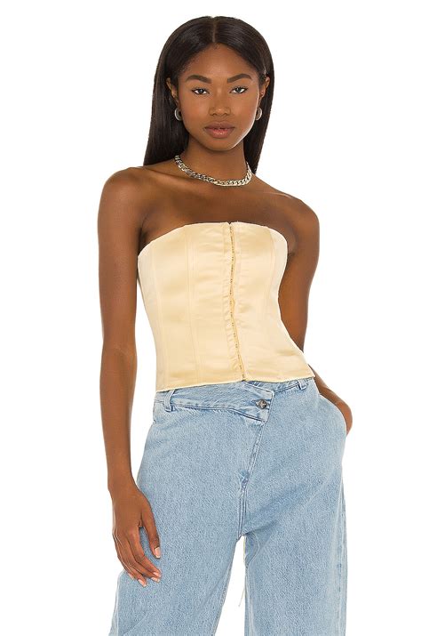 DANIELLE GUIZIO Satin Lace Up Corset In Pale Yellow REVOLVE